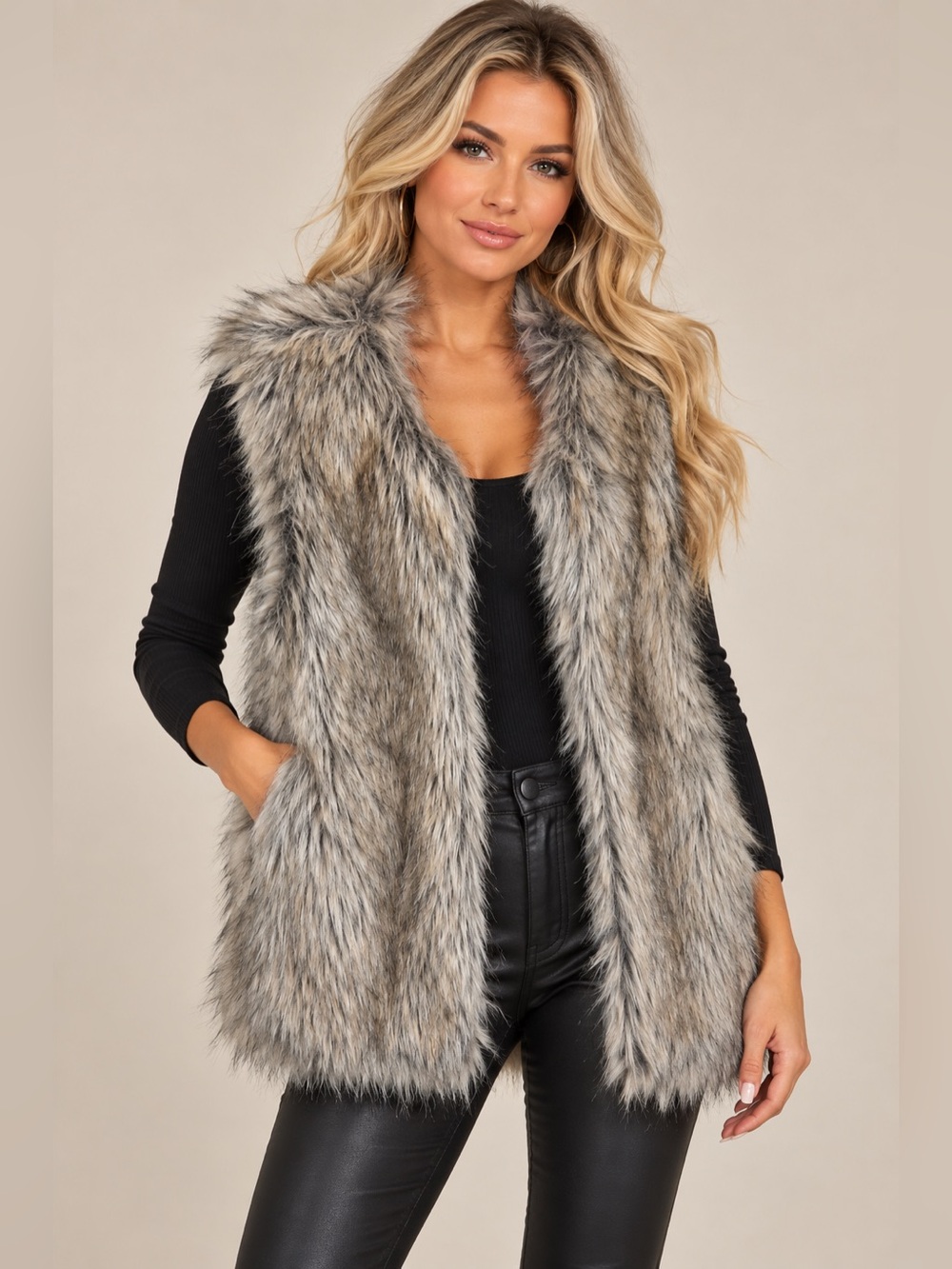 Merona Womens Stunning Faux Fur Vest in Silver-Gray size S NWOT